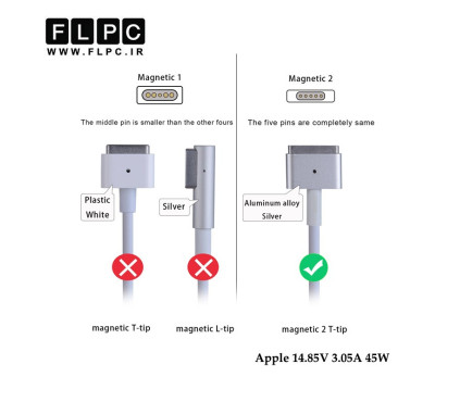 آداپتور لپ تاپ اپل Apple 14.85V 3.05A 45W Org _Magsafe2 با پک