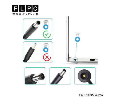 آداپتور لپ تاپ دل Dell 19.5V 4.62A New Delta Org _7.4*5.0