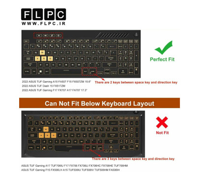 کیبورد لپ تاپ ایسوس Asus TUF Gaming FX507 مشکی- اینترکوچک- بابک لایت- بدون فریم با دکمه پاور