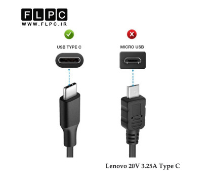 آداپتور لپ تاپ لنوو Lenovo 20V 3.25A/ 15V 3A/ 12V 3A/ 9V 2A/ 5V 2A مربعی Type C