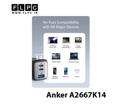 آداپتور دیواری 65W مدل Anker A2667K14 با ۳ پورت USB Type-C